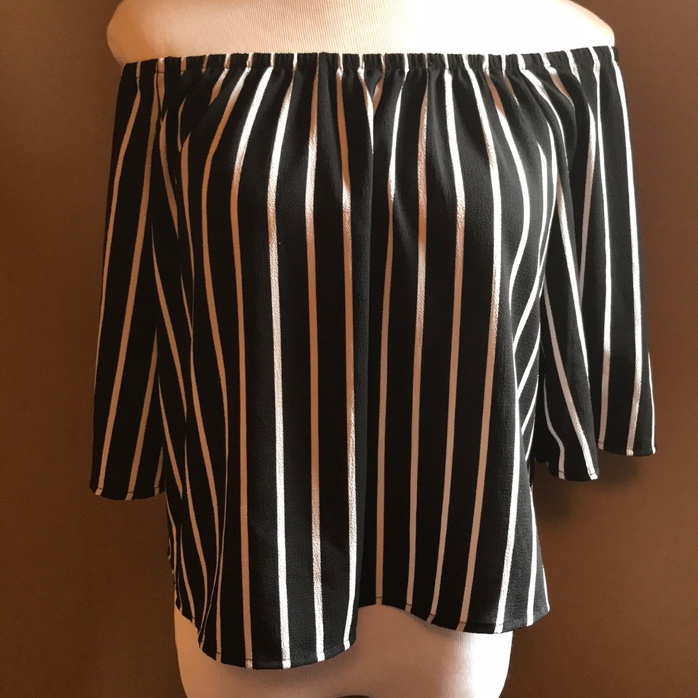 Black and White stripe off the shoulder blouse
